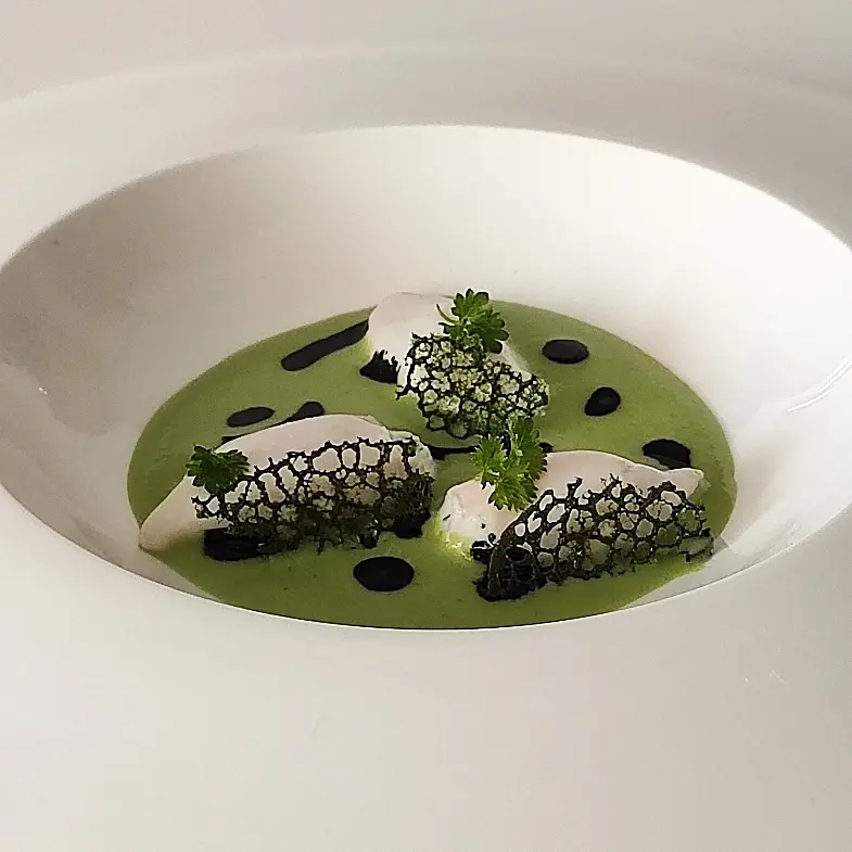 creation thumb for Baby squid  ricotta and lemon, pea and mint cream, squid ink