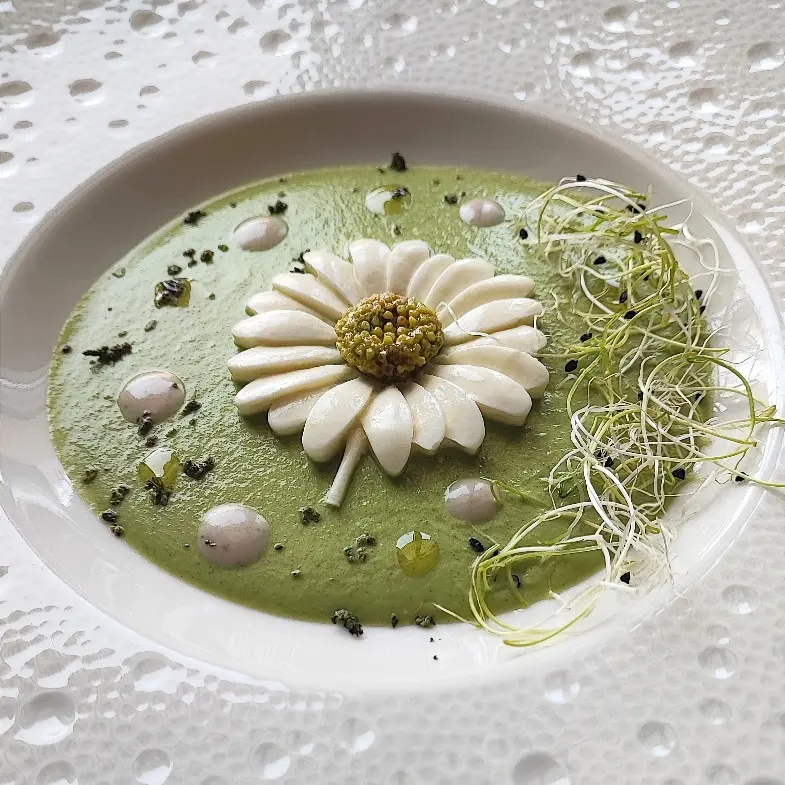 creation thumb for Camembert, Roman zucchini, squash blossoms and almonds