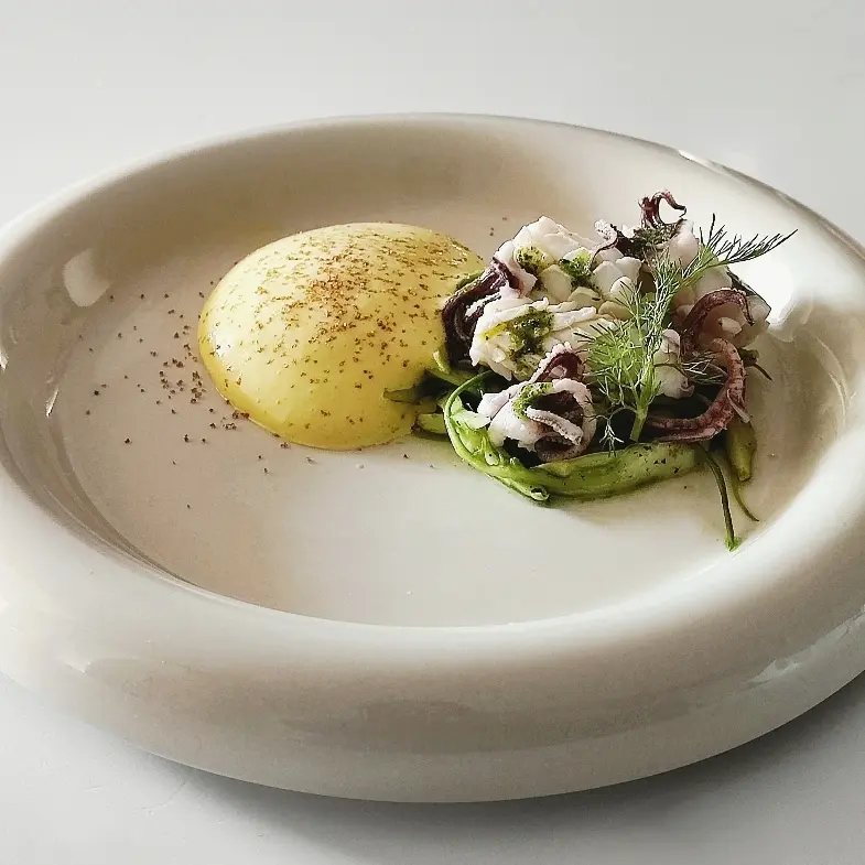 creation thumb for Naked Squid, herb and anchovy emulsion