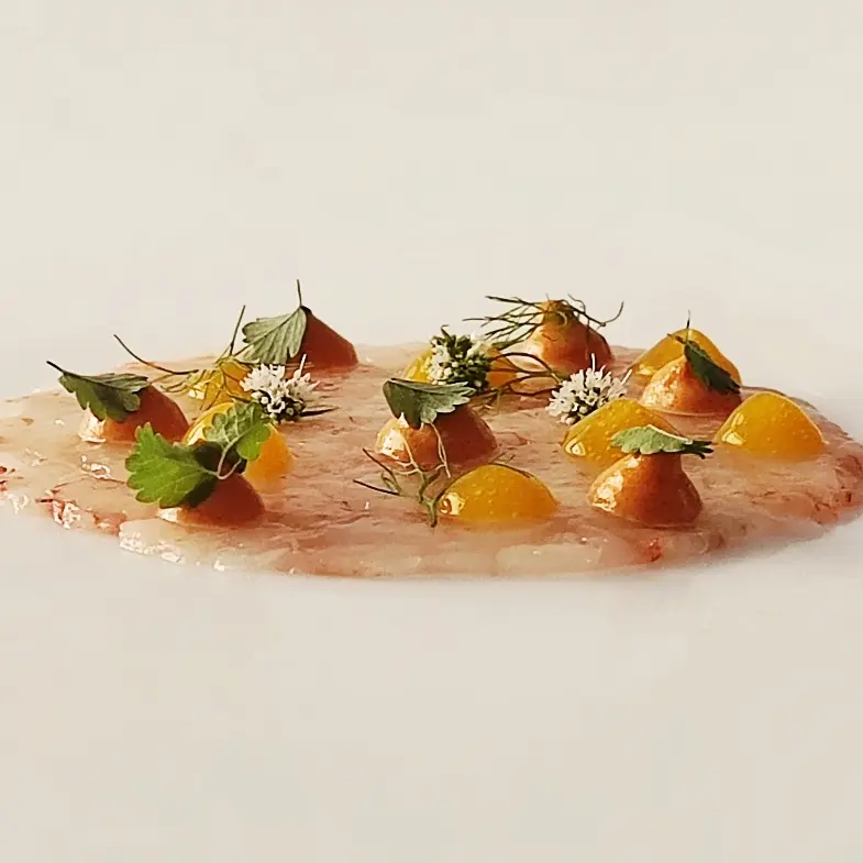 creation thumb for Pink shrimp carpaccio, shellfish mayonnaise