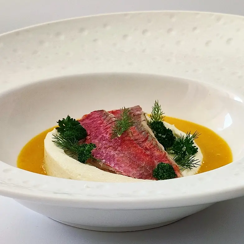 creation thumb for Potato Mousseline: Steam Mullet and fish reduction