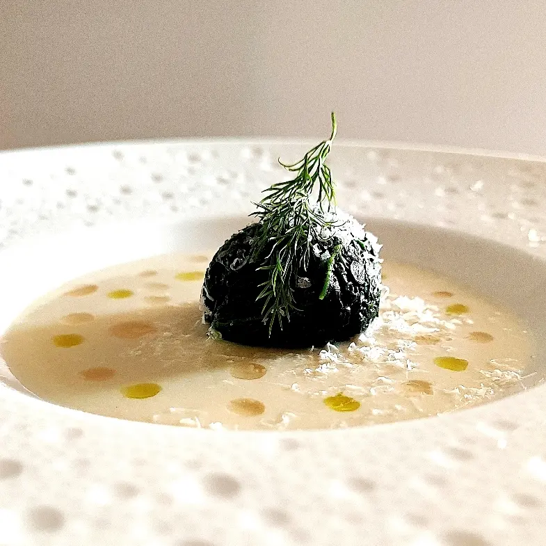 creation thumb for Black cabbage roll, Jerusalem artichoke and miso