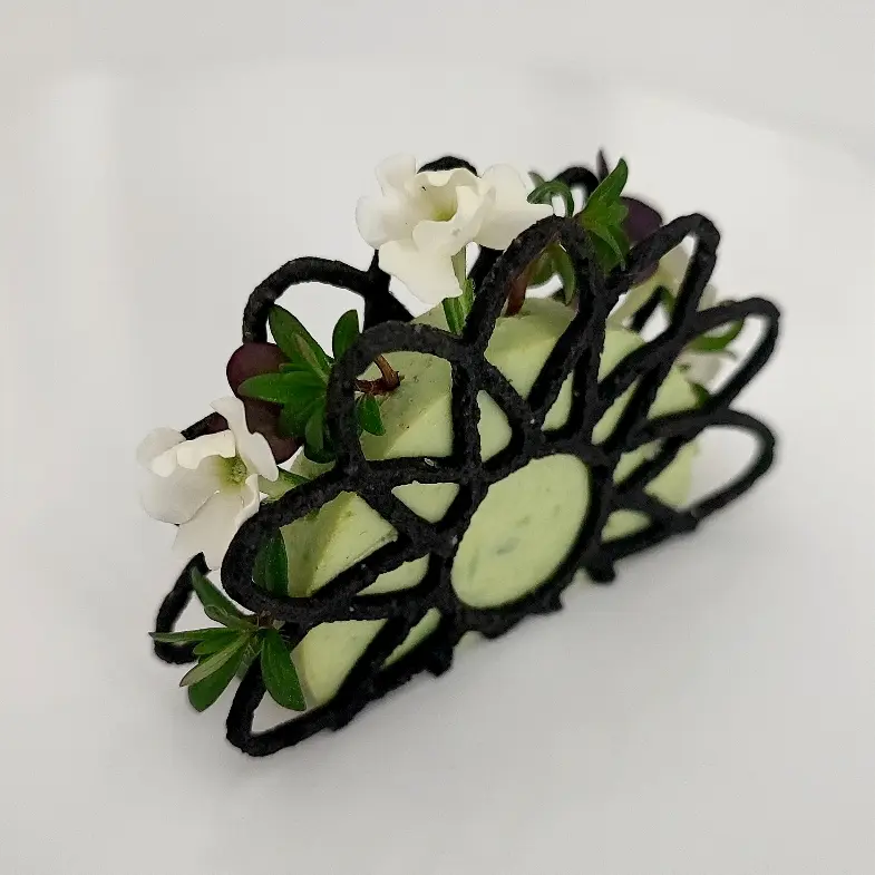 creation thumb for Pea panna cotta with squid ink tuile