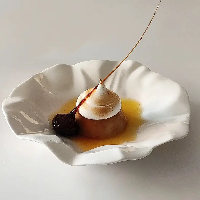 creation thumb for Chestnut Flan, Swiss Meringue, Mandarin and Cardamom Sauce