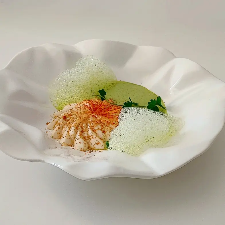 creation thumb for Butter anchovy panna cotta. Tomato and anchovy powder
