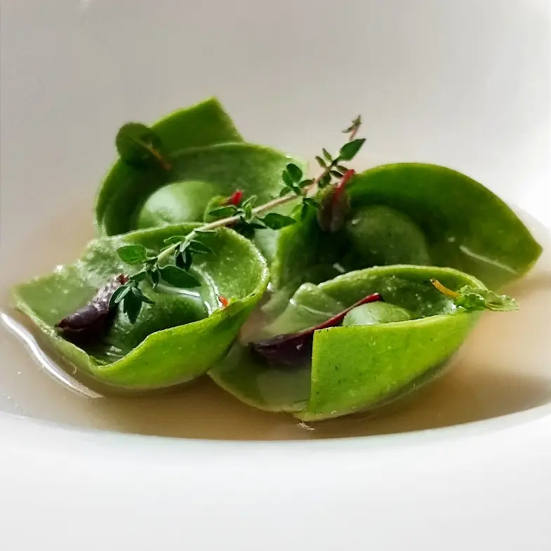 creation thumb for Cappelletti, roasted onion broth and parmesan crusts