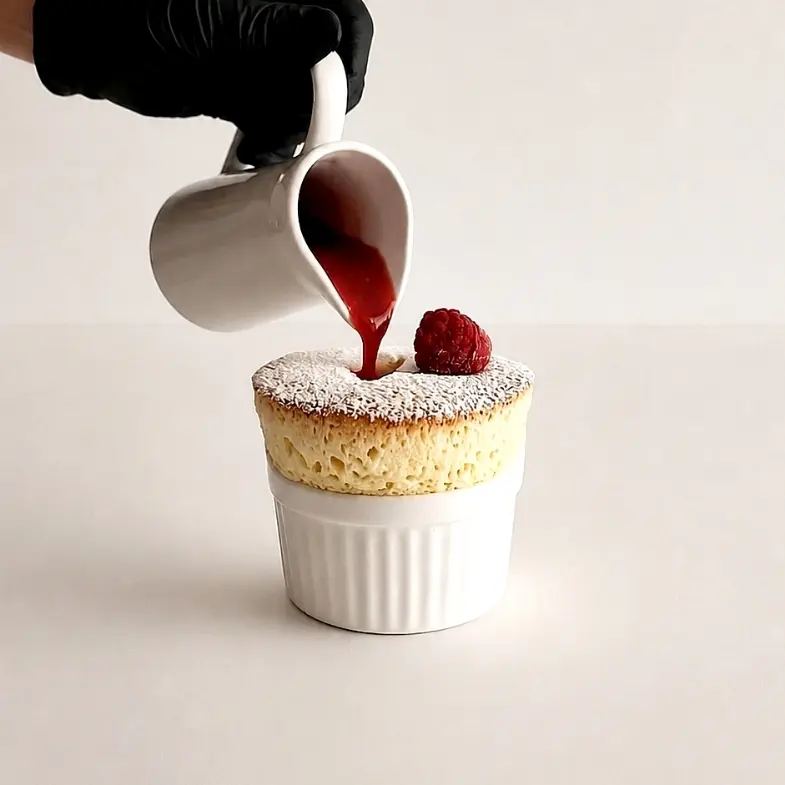 creation thumb for Soufflé au Chocolat Blanc et Framboises