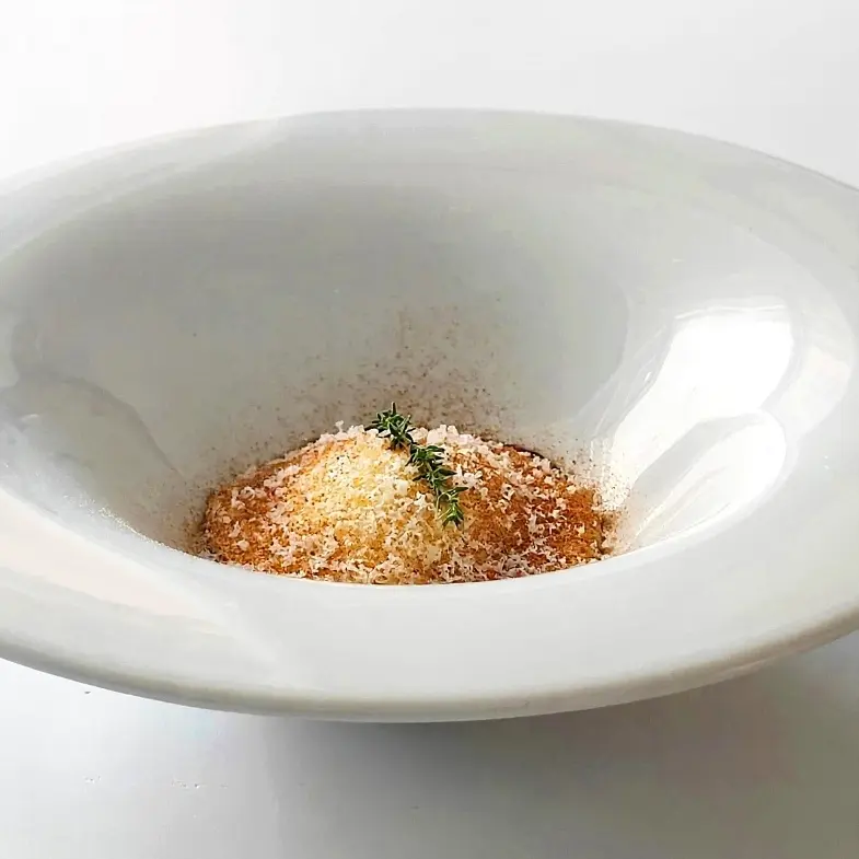 creation thumb for Slow-cooked egg with potato foam and hazelnuts, mushrooms