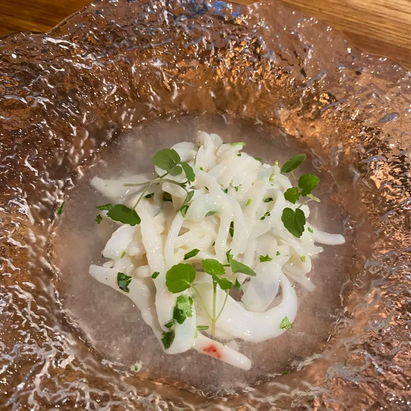 creation thumb for Swedish squid ”noodles”, coriander and tomato broth 