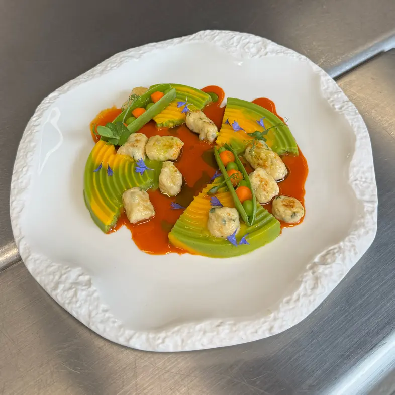 creation thumb for Pike Gnocchi, Pea-Carrot Variations, Carrot-Orange Sauce