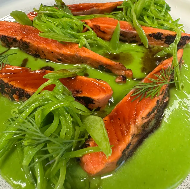 creation thumb for Wild Salmon Mi-Cuit with Peas & Snow Peas
