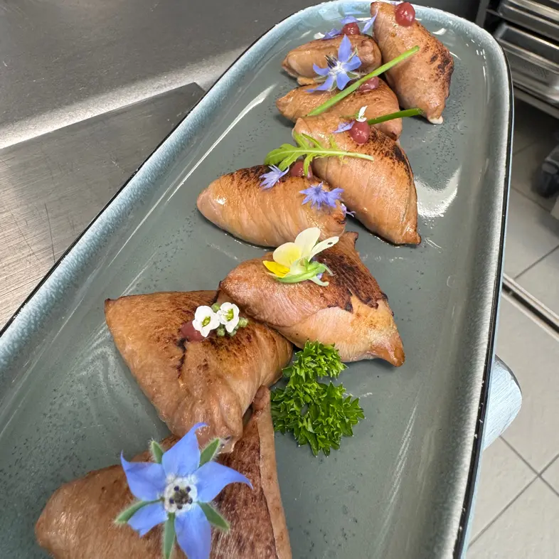creation thumb for Tuna & Burrata Samosa with Fig Leaf