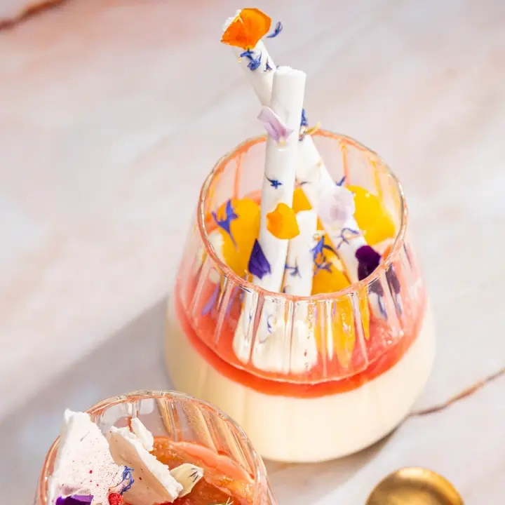 creation thumb for Roasted Peach Panna Cotta with Merinque Sticks