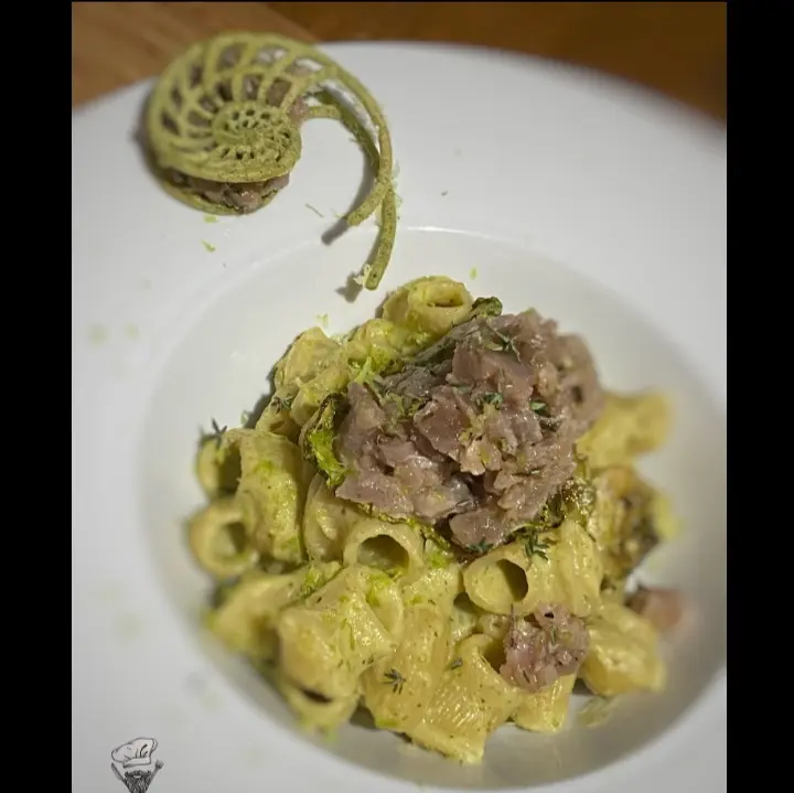 creation thumb for Conchiglie with Creamy Zucchini and Leek, with Tuna Tartare with Thyme and Lemon