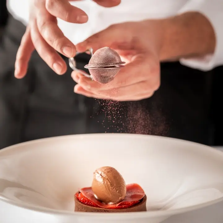 creation thumb for Tartlet, Chocolate and Chilli Ice Cream, Strawberries, Hibiscus