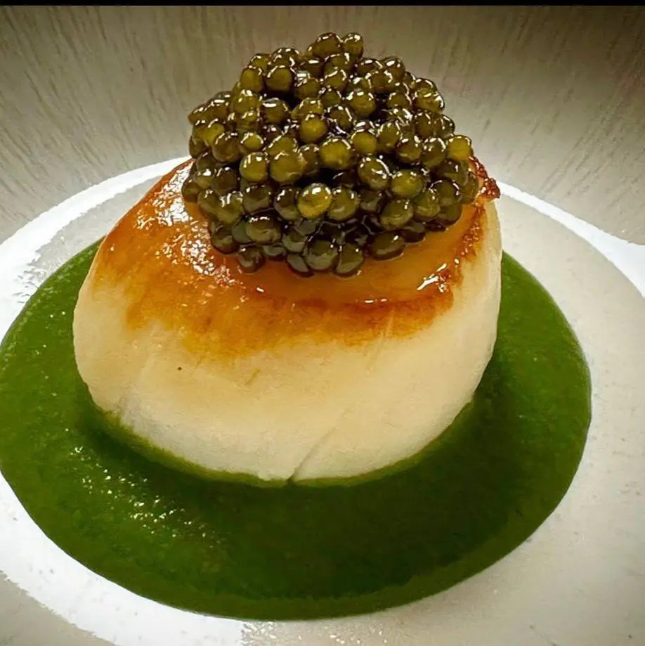 creation thumb for Roasted Scallops, smoked Sabayon and Lovage Coulis, Caviar