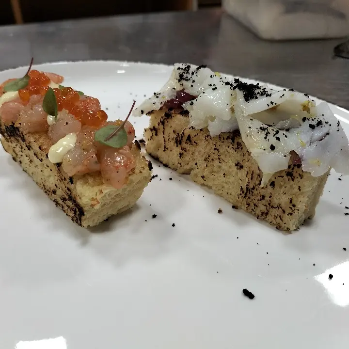 creation thumb for FRENCH TOAST, gambero, mayo lime and salmon pearls