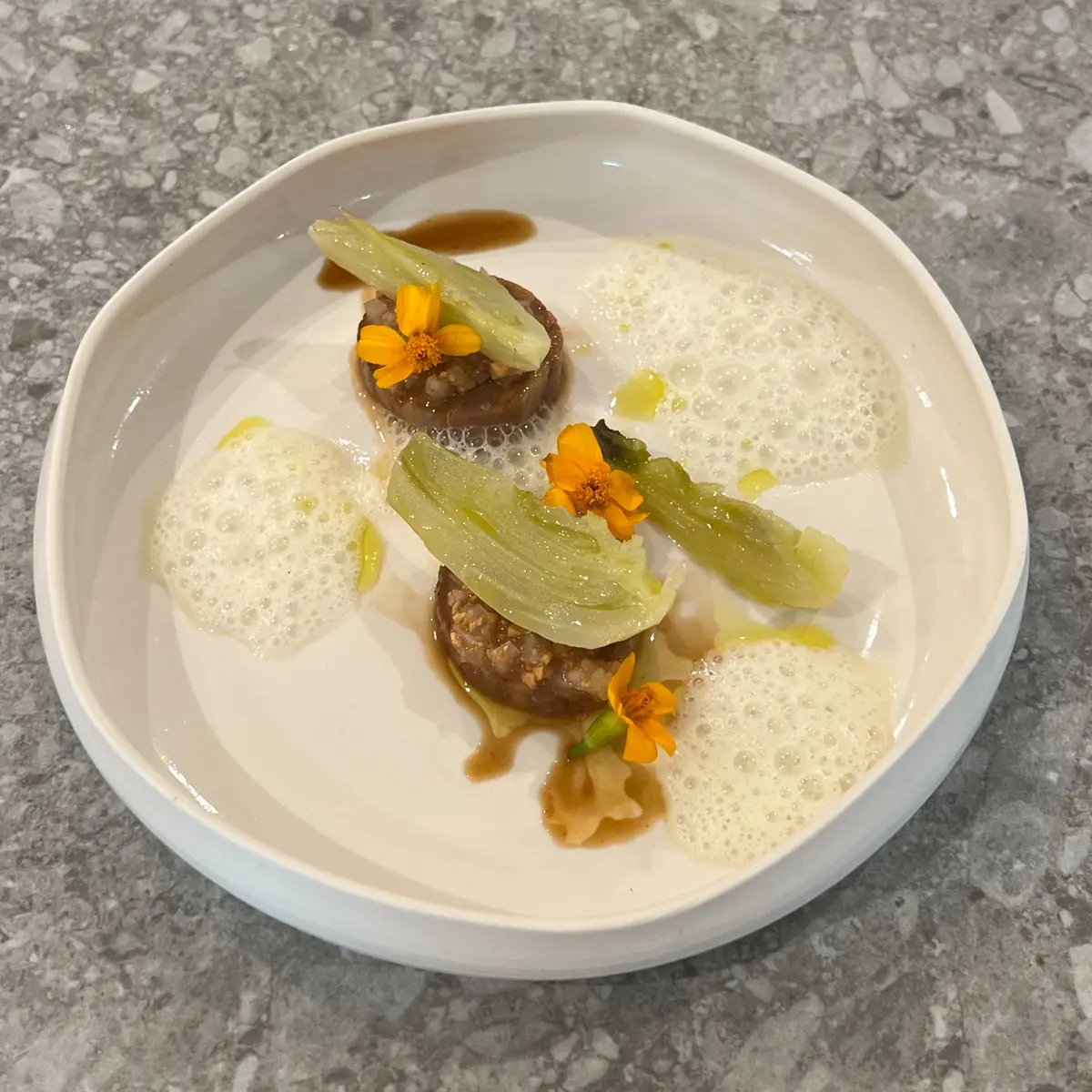 creation thumb for Belly of Krainer Mountain Sheep, Salt-Baked Fennel, Whey Reduction, Tagetes