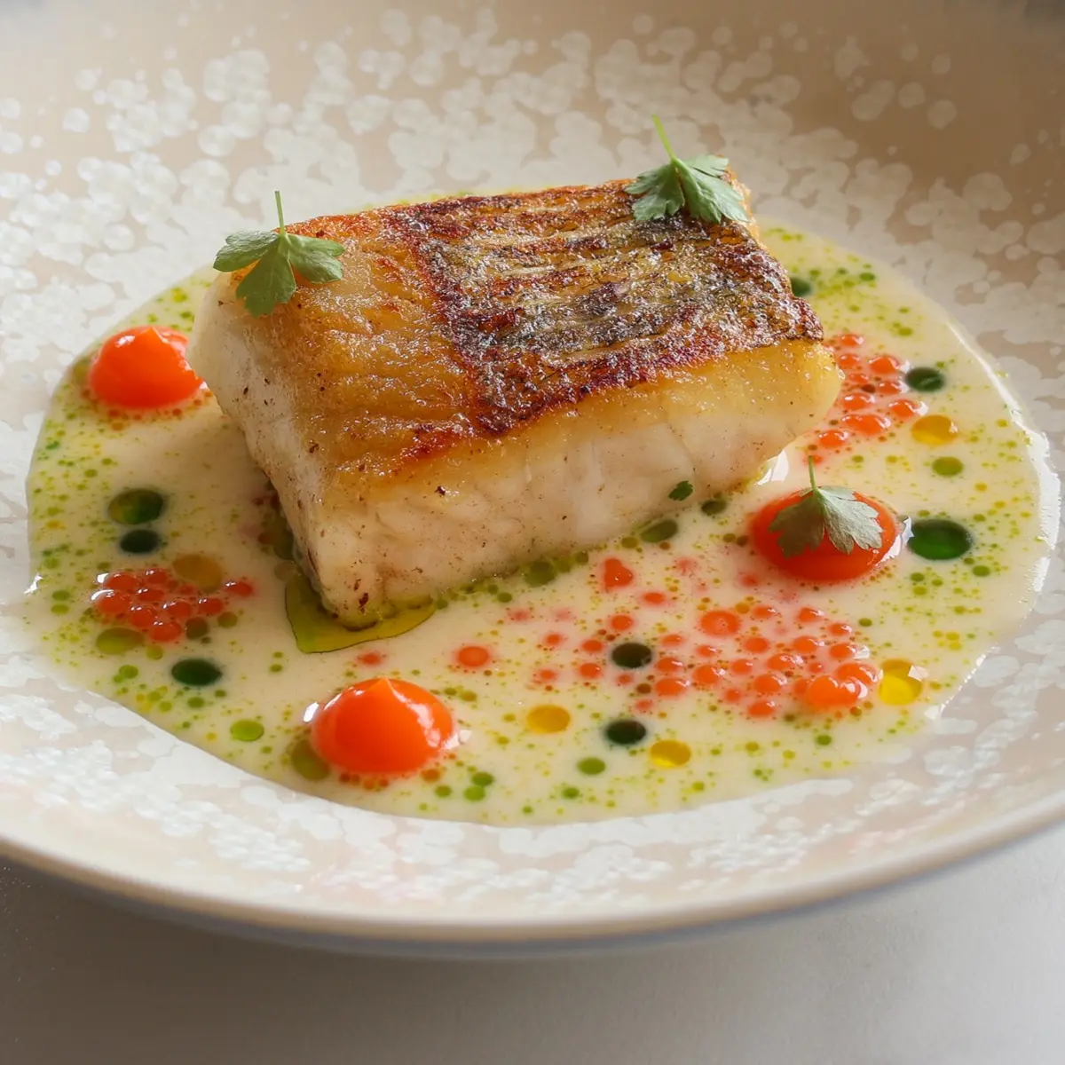creation thumb for Pike -perch / beurre blanc/carrot -orange caviar/carrot oil