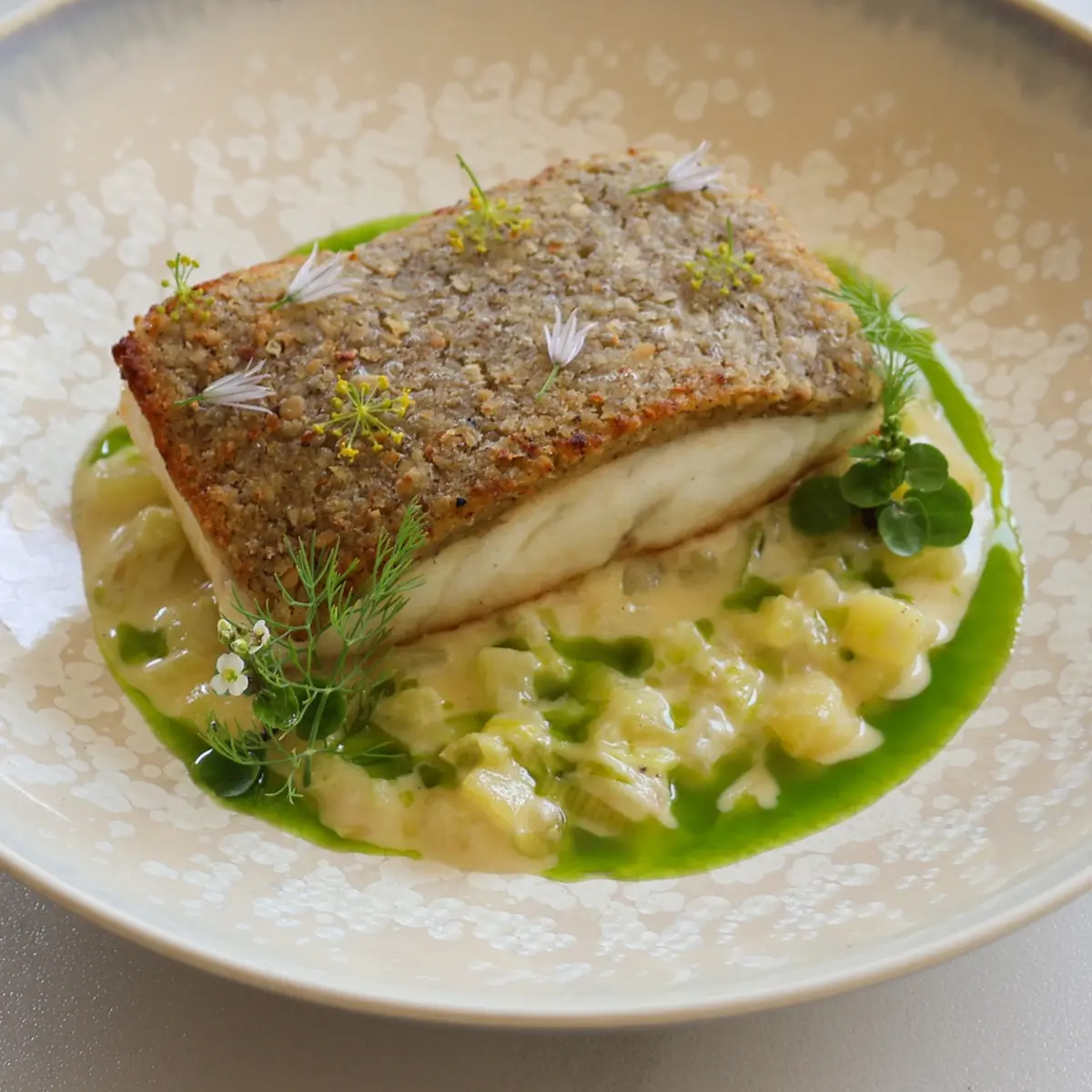 creation thumb for Turbot / truffle crust / leek