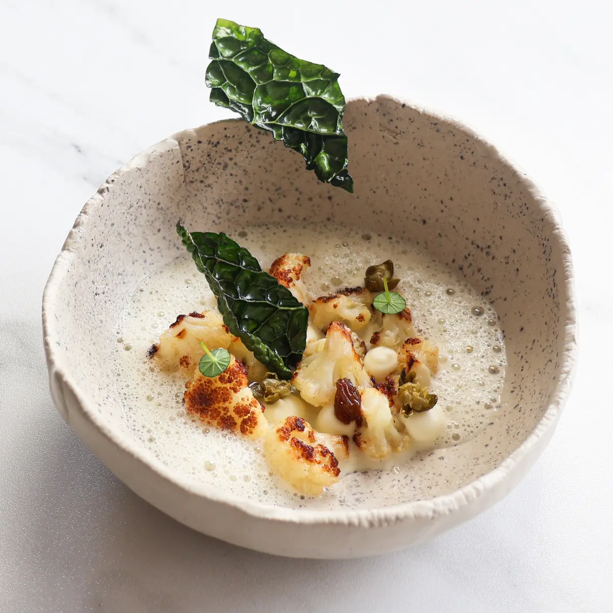 creation thumb for Cauliflower / raisin - caper foam / lacinato or palm kale