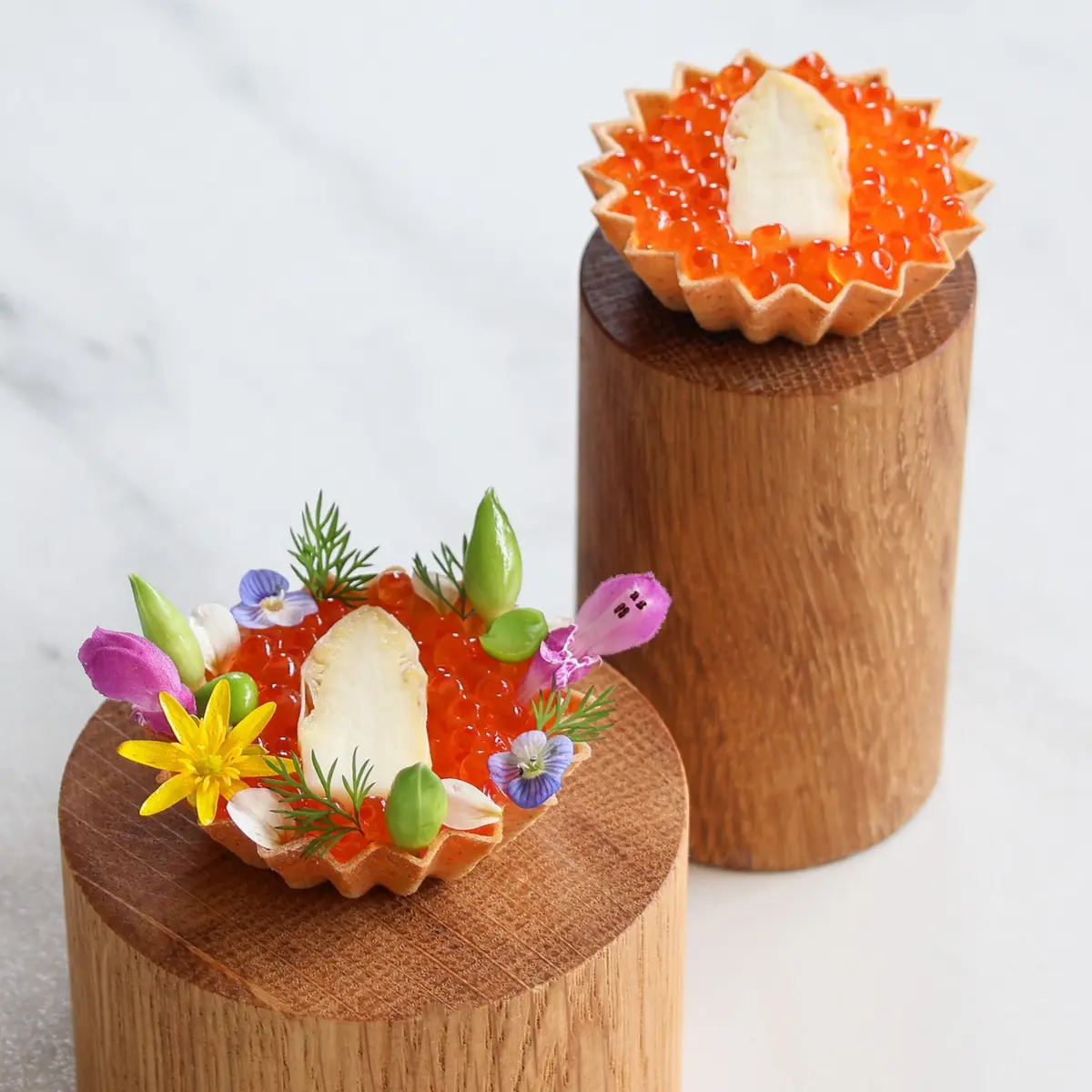 creation thumb for Buckwheat tartlet / white asparagus / trout caviar 🐟