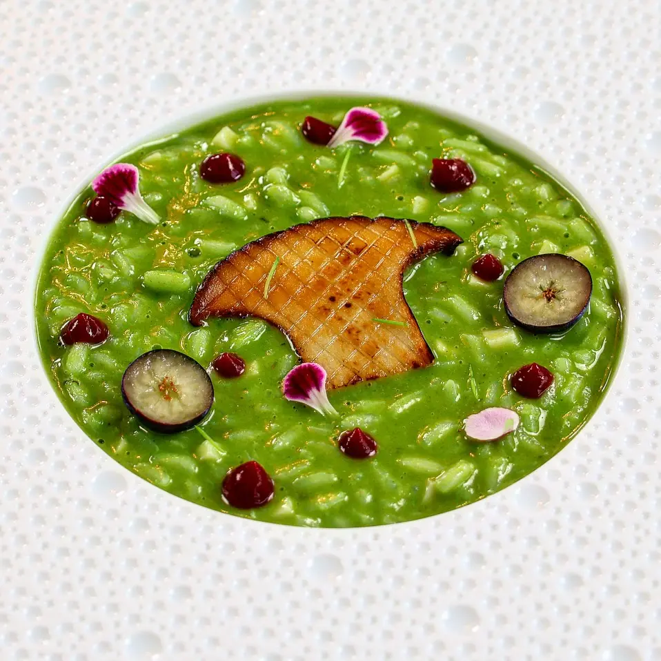 creation thumb for Spruce sprout risotto- Blueberry - King oyster mushrooms