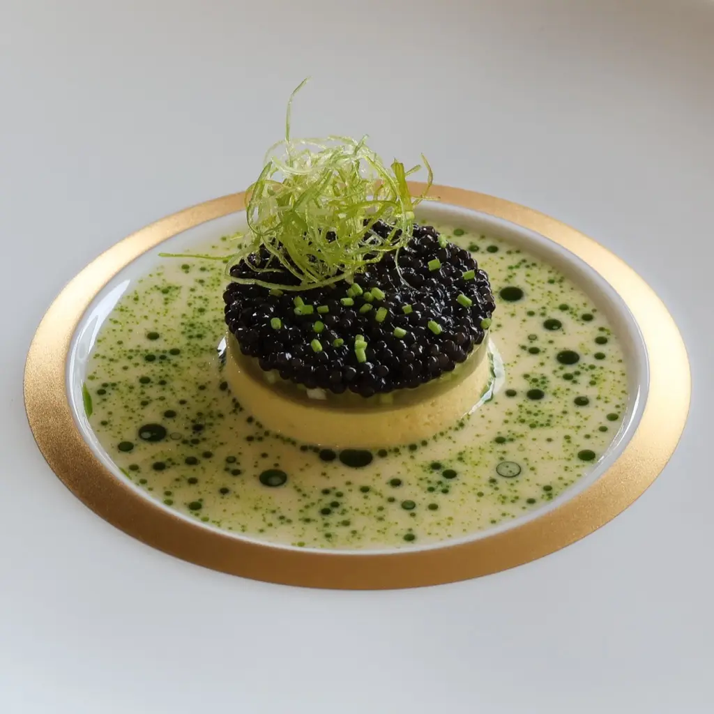 creation thumb for Flan de patata con gelatina de puerro y caviar 🥔