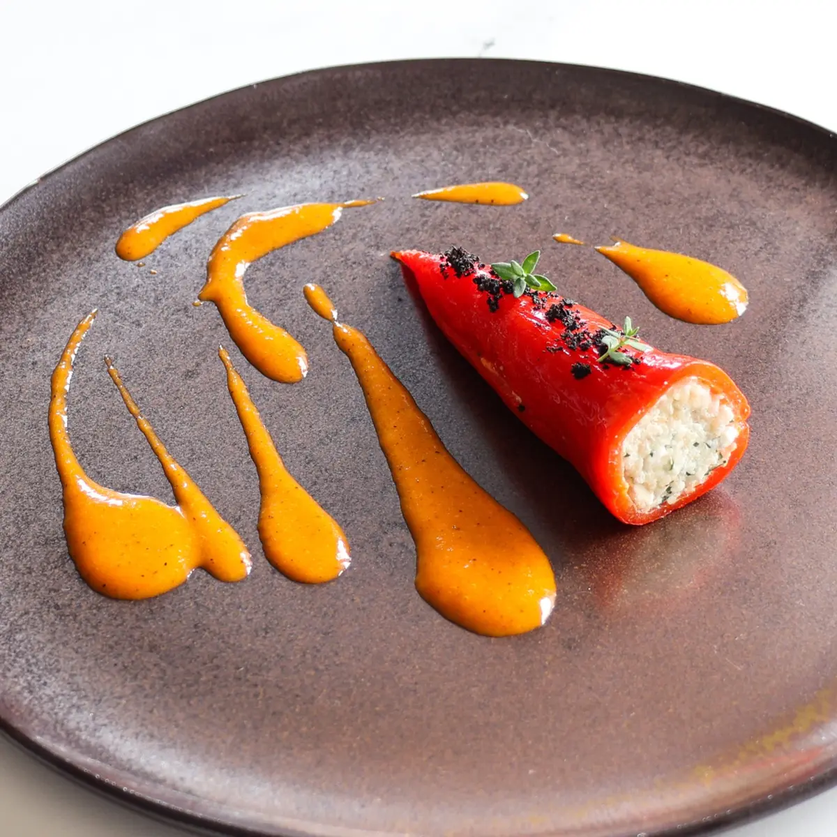 creation thumb for Stuffed sweet pepper/ feta / couscous  grilled pepper sauce