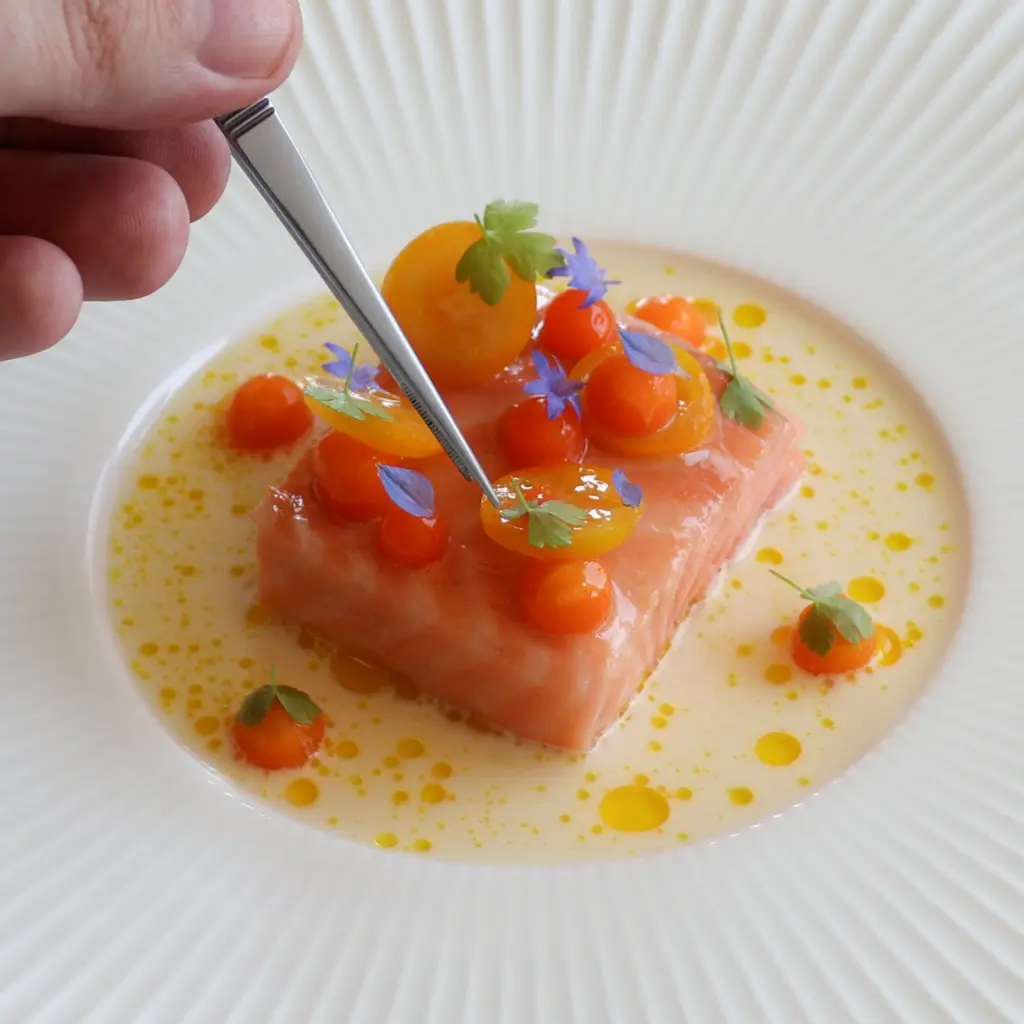 creation thumb for Confit salmon/orange beurre blanc/pickled kumquats