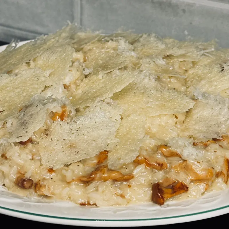 creation thumb for Family-Style Chanterelle Risotto with Parmesan Chips