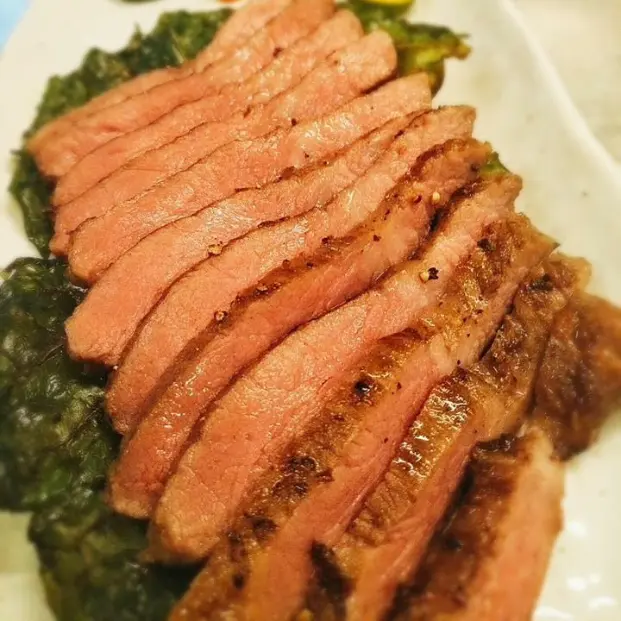 creation thumb for Grilled Iberico Pork with Crispy Kale - Korean Kimchi Pesto