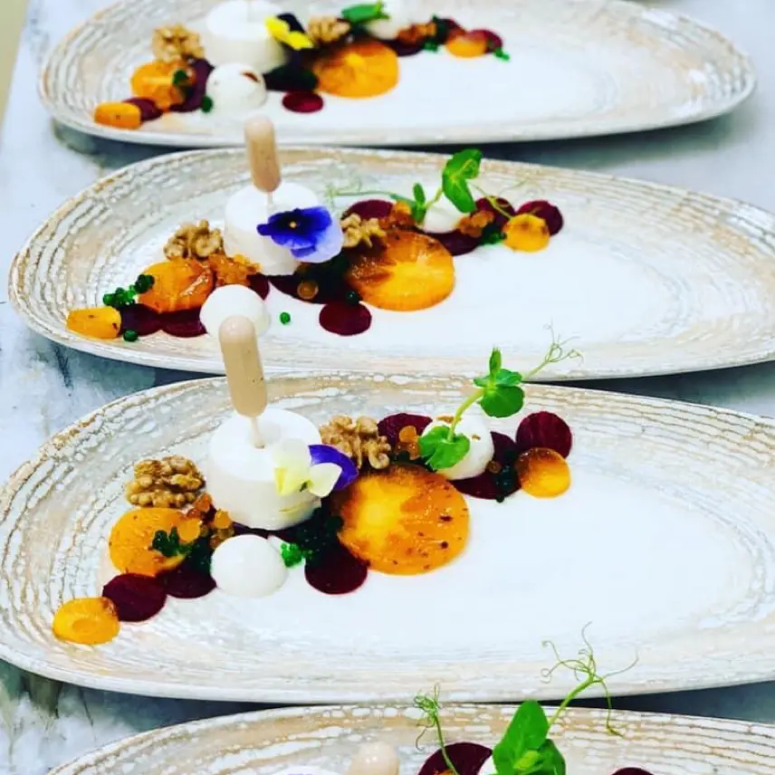 creation thumb for Red beet, goat cheese Panacotta, persimmon, walnut sauce