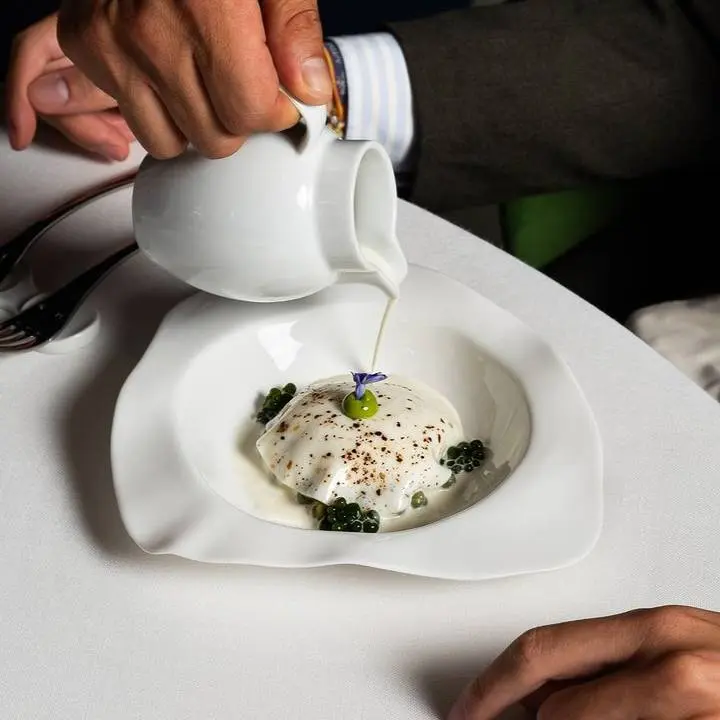 creation thumb for Green Chickpea, Pesto, Milk Flower Veil Parmesan Buttermilk