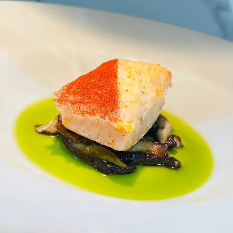 creation thumb for Steamed salmon with shrimp farce.