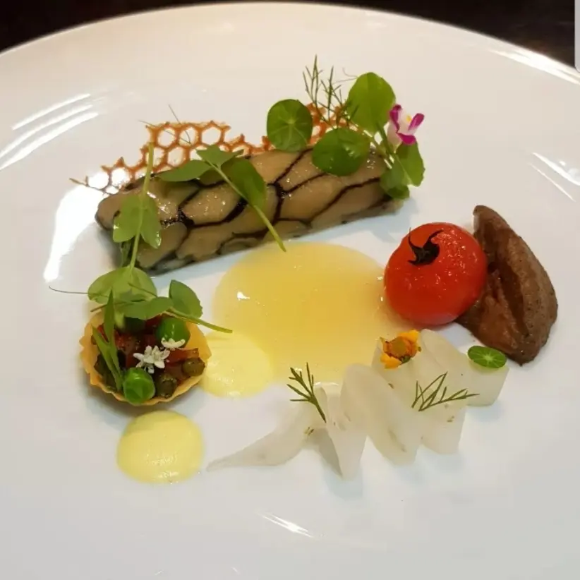 creation thumb for Ravioli Aubergine w Tomato consome sauce