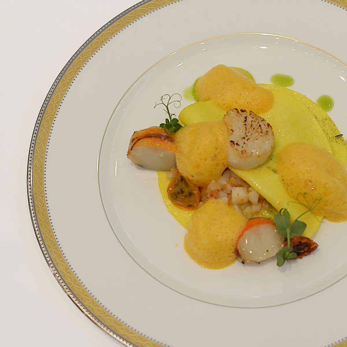 creation thumb for Open Raviolo with lobster tail, scallops and bisque 