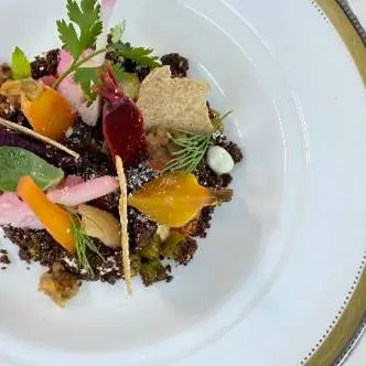 creation thumb for Baby vegetables pickles with Rye bread crumble, goat cheese 