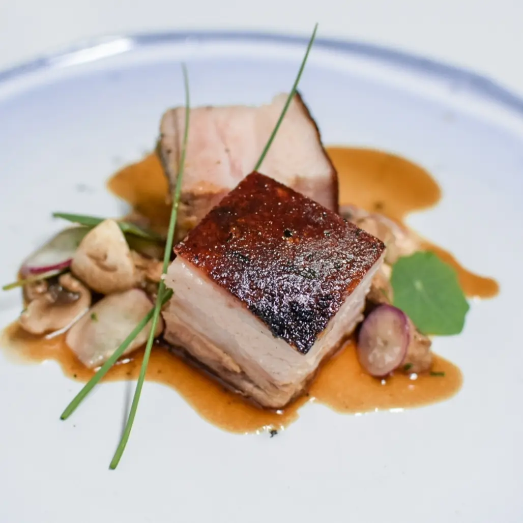 creation thumb for Crispy pork belly with asian radish and mushrooms 