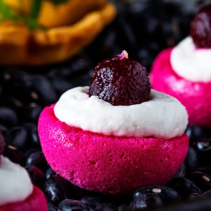 creation thumb for Dutch cuisine amuses, tartelette with fresh herbs, beetroot with goatcheese, Dutch herring with caviar and brioche