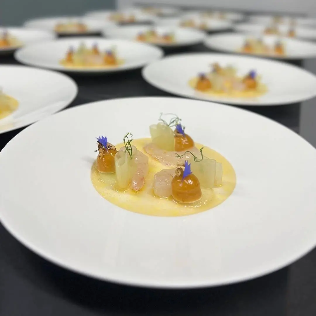 creation thumb for Gamba Blanca | Pickled Dashi Melon | Roasted Rice | XO Cream