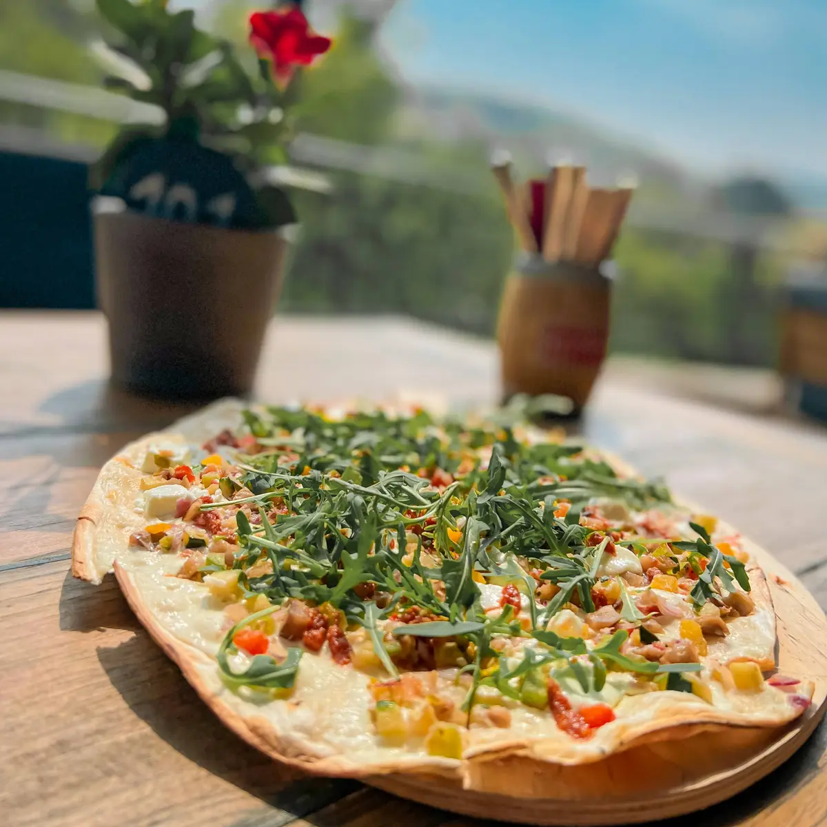 creation thumb for Mediterranean flatbread on our castle terrace