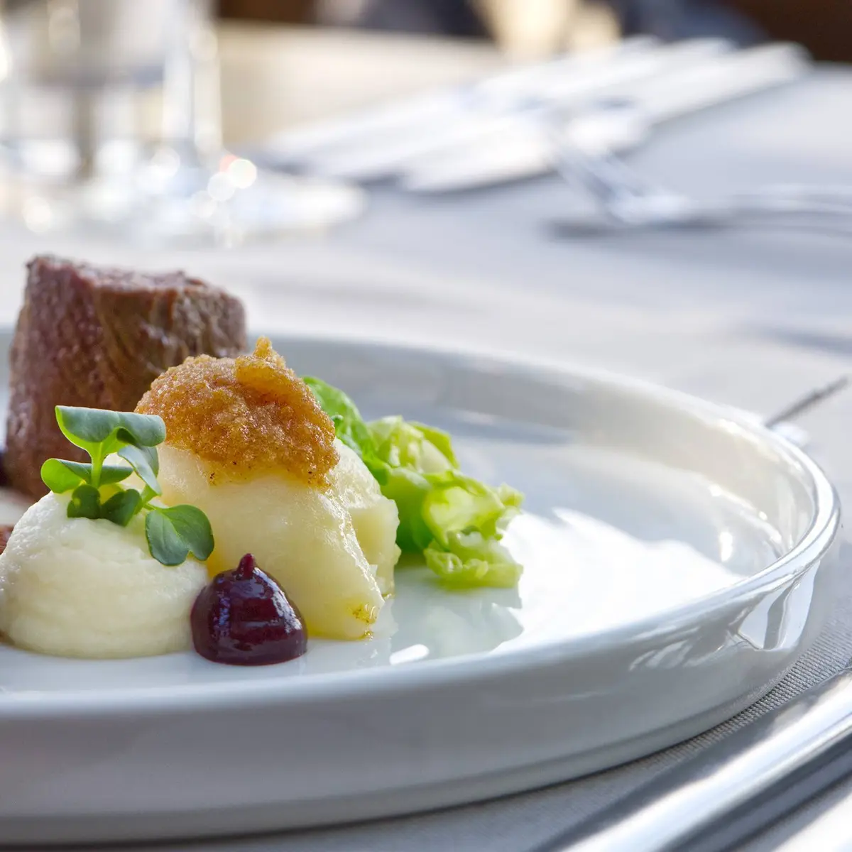 creation thumb for Venison | Potato | Brussels sprouts | Celery, Blackberry | Jus