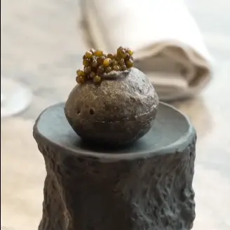 creation thumb for Potato Fritter / Labneh and Finger Lime Core