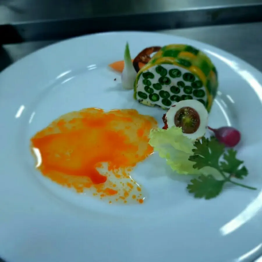 creation thumb for Cottage cheese and beans terrine with marble glaze sauce