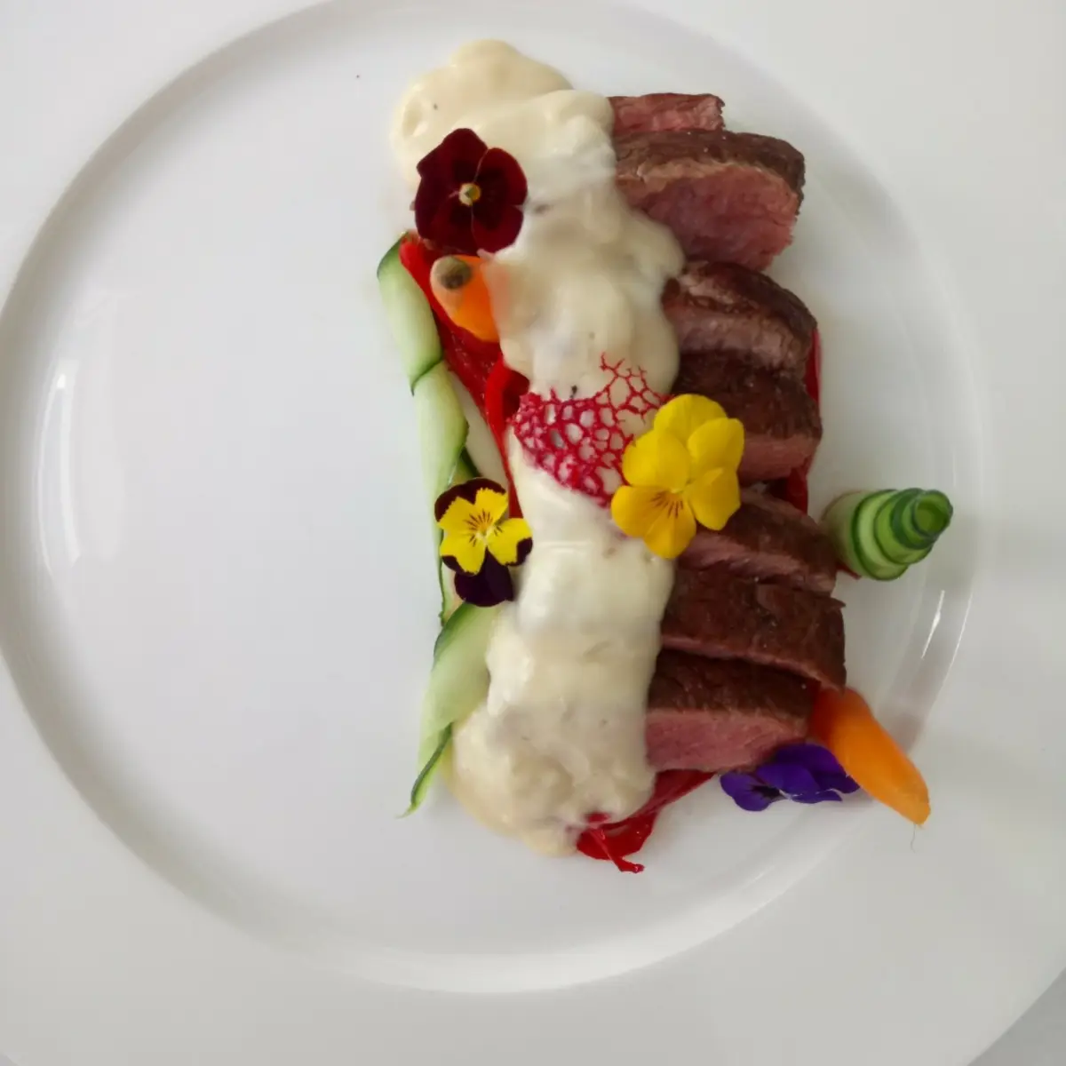 creation thumb for New York Steak - Allemande Sauce - Carrot Confit - Beet Tuile