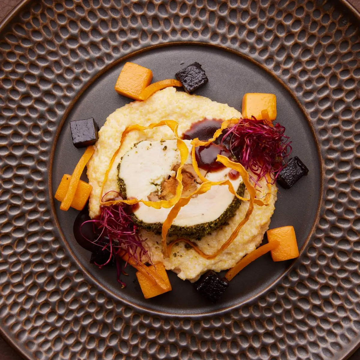 creation thumb for Stuffed chicken roulade with chanterelles & pumpkin seed coating
