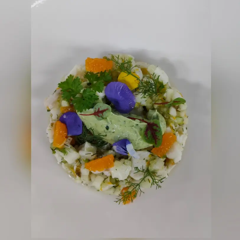 creation thumb for Cod ceviche with avocado chutney and orange segment