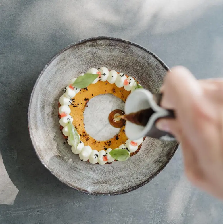 creation thumb for Braised Hokaido pumpkin, sheep's cheese cream from Nuart, broth