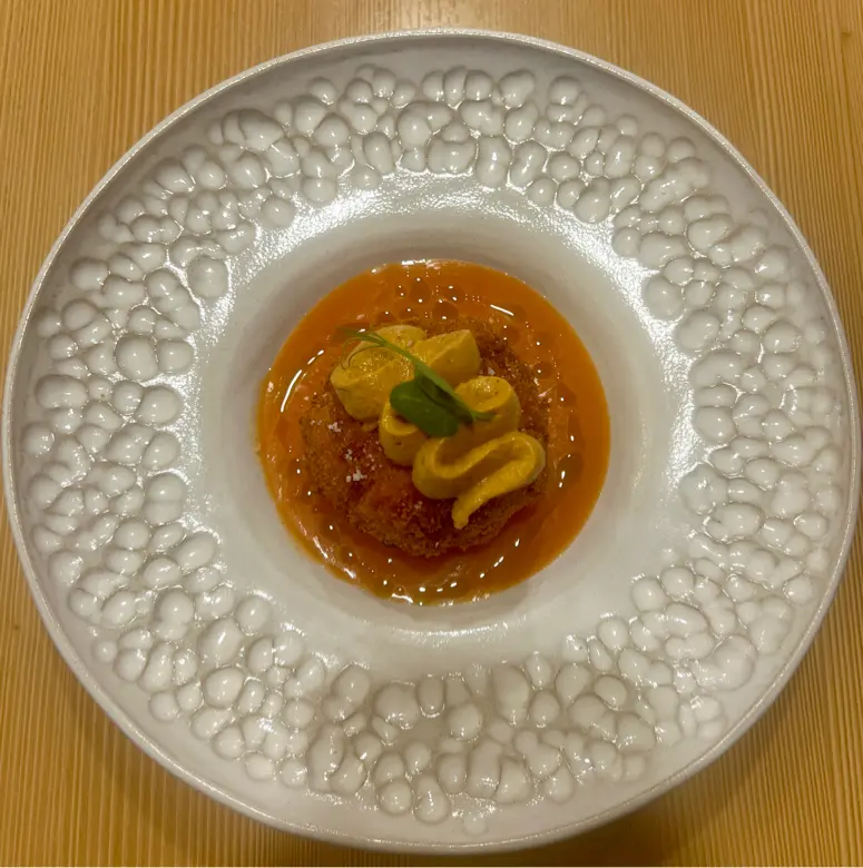 creation thumb for Polenta Slices, Filled with Brain Cream, Firm Tomato Soup